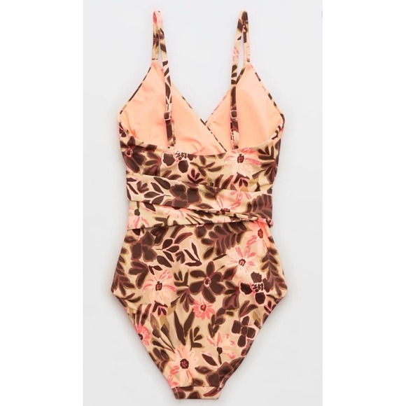Aerie Women's Wrap One Piece Flroal Pink Swimsuit Sz XL Padded Summer NWT! - Picture 5 of 12
